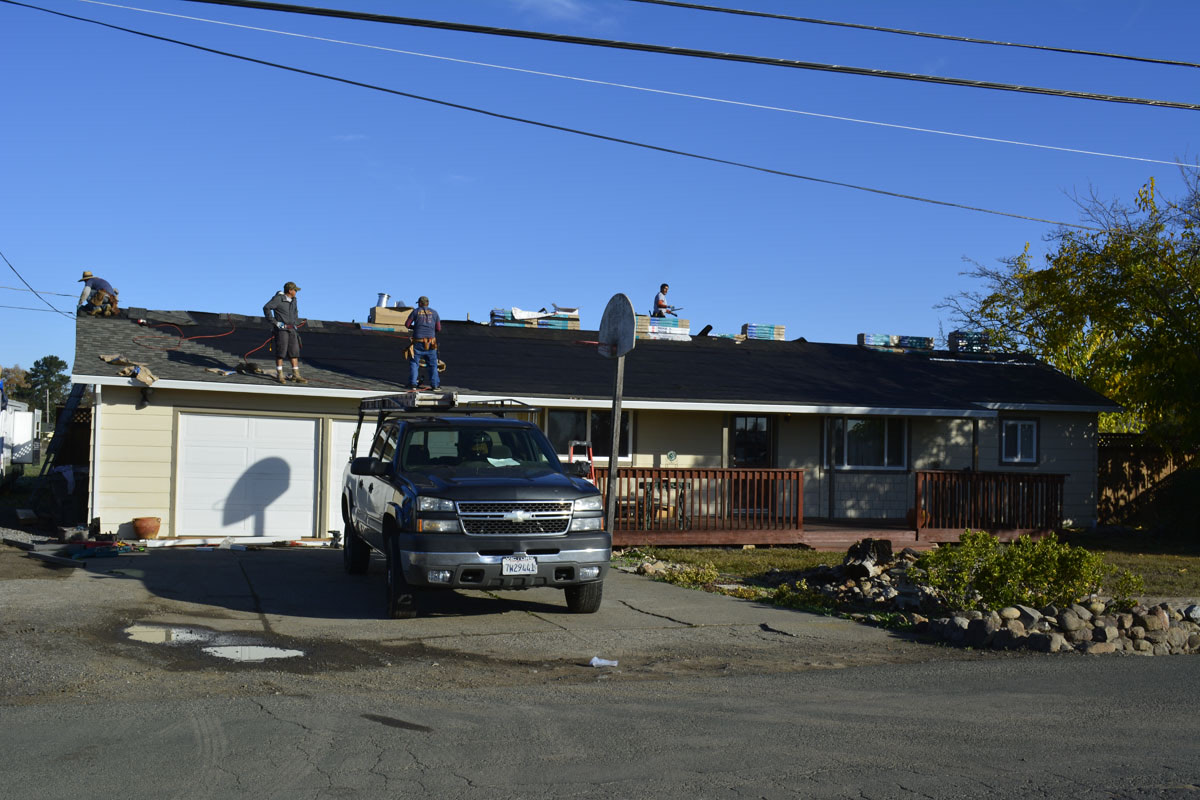 Roof replacement in progress