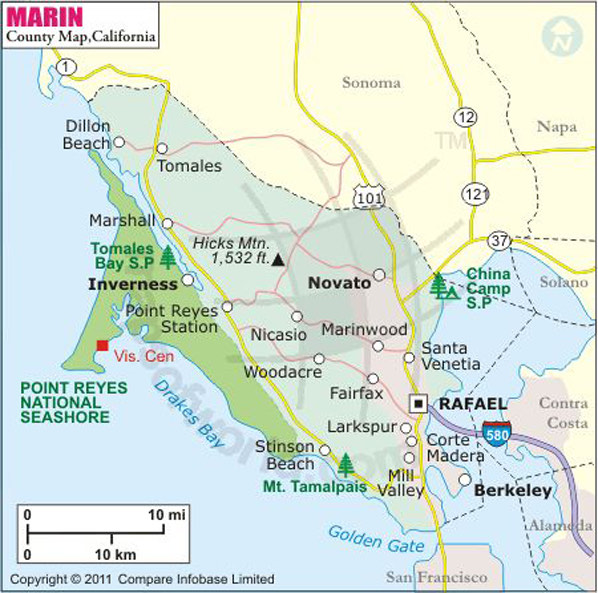 Map of Marin County, California